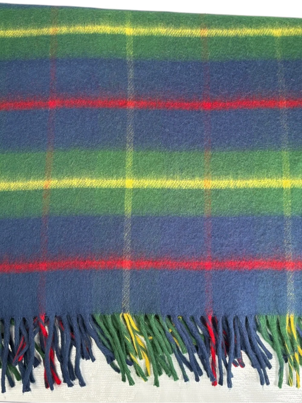 Vintage Plaid Fringed Wool Throw 54